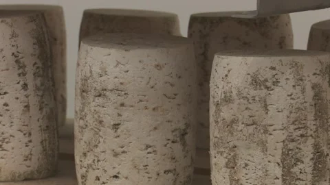 Artisan cheese in various stages of aging on storage shelves a collection Видео 337060730