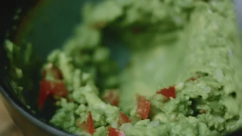 Artisan closeup composition of fresh salsa ingredients mixed together Stock Footage 342141785