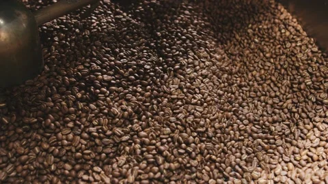 Artisan coffee beans being roasted in a roasting machine at a local cafe during  Stock Footage 330786960