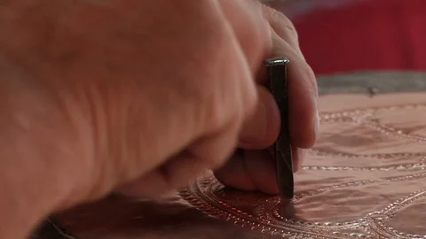 Artisan doing traditional copper craft in Sarajevo old city center Bascarsija Stock Footage 94043768