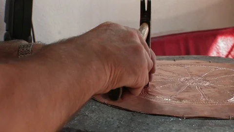 Artisan doing traditional copper craft in Sarajevo old city center Bascarsija Stock Footage 94043818