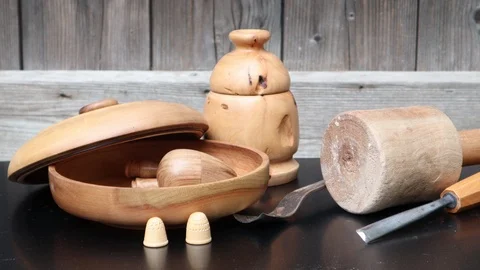 Artisan items on a black reflective ground Stock Footage 95147767