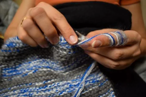Artisan Knitting Process with Natural Wool Stock Photos