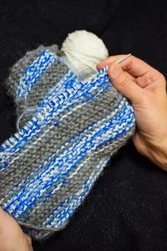 Artisan Knitting Process with Natural Wool Stock Photos