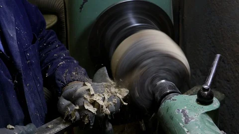Artisan on Lathe make Aosta valley's typical item Stock Footage 97796554