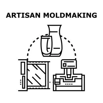 Artisan moldmaking process forming glassware products concept Stockillustratie