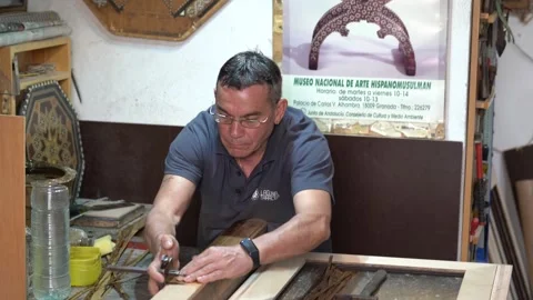 The artisan performs rare medieval Moorish technique Video stock 292610507