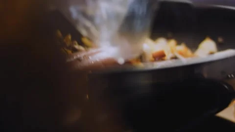 Artisan precise culinary: mixing apple into mushroom sausage filling Stock Footage 342184190