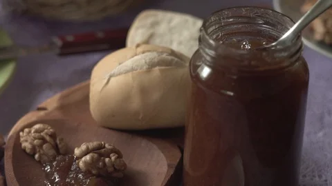  Artisan quince jam with nuts and fig jam Stock Footage 123799652