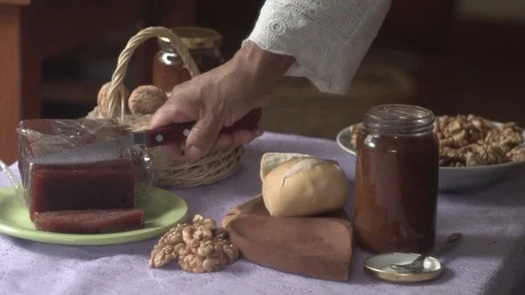  Artisan quince jam with nuts and fig jam Stock Footage 123799655