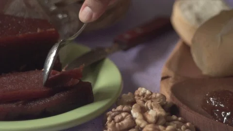  Artisan quince jam with nuts and fig jam Stock Footage 123799656