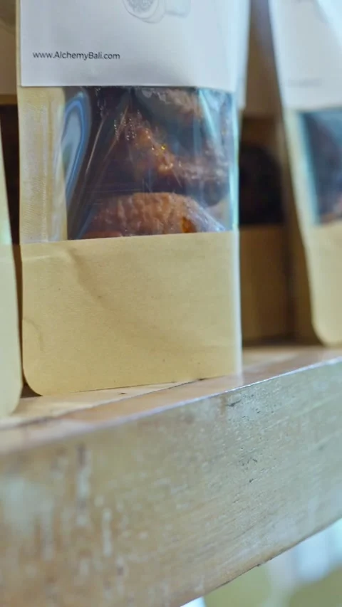 Artisan Snack Packaging Display Captured Beautifully in Natural Light for Stock Footage 308230685