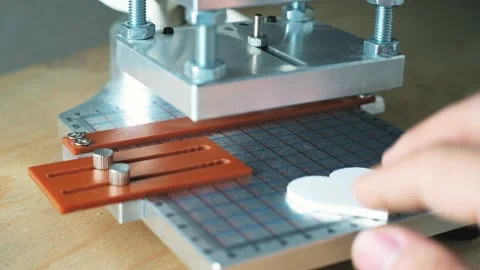The artisan stamped the logo. Side view is macro. Handmade leather goods. Stock Footage 158037529