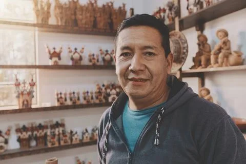 Artisan weaver working in his workshop, Ayacucho Peru. Selective Focus Stock Photos