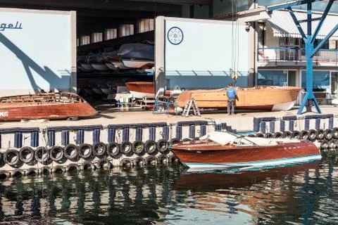 Artisan at work in the construction of boat Stock Photos