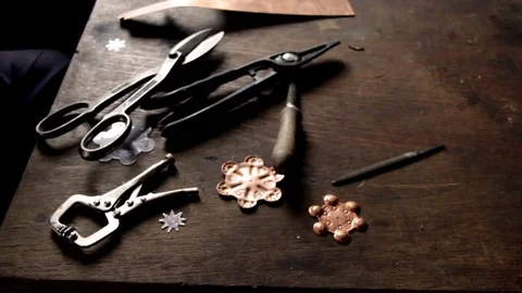 Artisan workshop that builds a belt for a Tyrolean tracht Video stock 77020626
