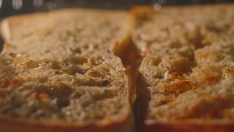 Artisanal Garlic Herby Ciabatta Bread Cooking in Hot Oven. Stock Footage 336617094