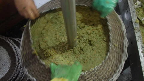 Artisanal Olive Oil Extraction Process. Filling Baskets for pressing 07 스톡 동영상 299674184