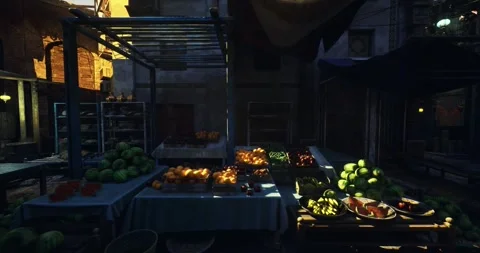 Artisanal stall featuring stacked baskets and patterned shadows Stock Footage 333560515