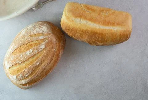 Artisanal White Rustic Bread: A Crusty Oval and Rectangle Loaf Stock Photos