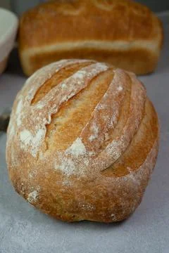 Artisanal White Rustic Bread: A Crusty Oval and Rectangle Loaf Stock Photos