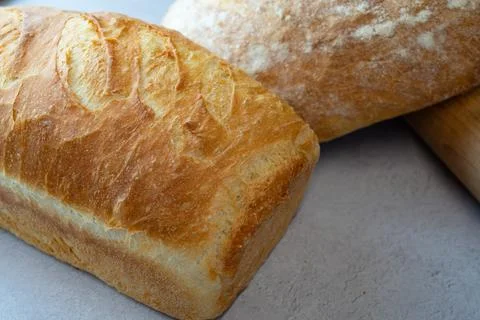 Artisanal White Rustic Bread: A Crusty Rectangle  Loaf Stock Photos