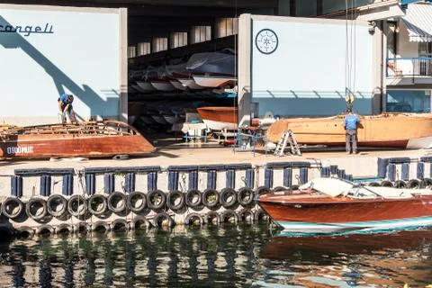 Artisans at work in the construction of boats Stock Photos