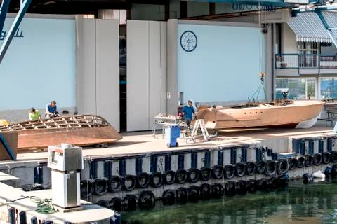 Artisans at work in the construction of boats Stock Photos