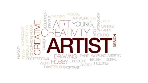 Artist animated word cloud, text design animation. Kinetic typography. Stock Footage 78144876