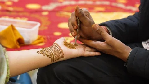 Artist Applying Henna Design Stock Footage 341548073