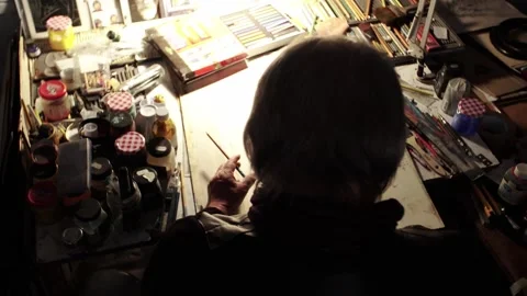 Artist from behind at work Видео 166634793