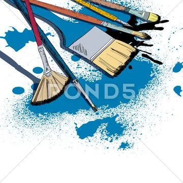 Artist brushes sketch emblem Stock Illustration