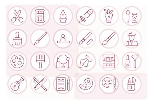 Artist Comprehensive Vector Bundle with 24 Pixel Optimized Thin Line 256x25.. Stock Illustration