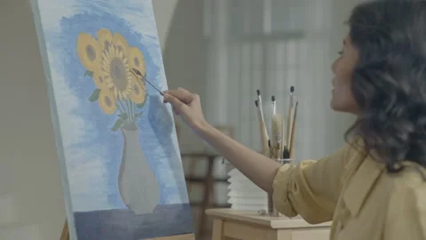 Artist concept of 4k Resolution. Asian woman drawing in the living room. Arti Stock Footage 211831453