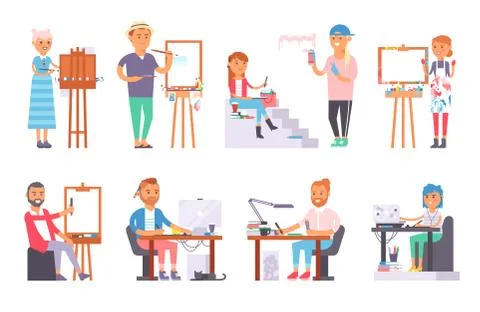 Artist creative people vector set Stock Illustration