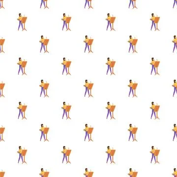 Artist drawing on canvas seamless pattern creating art Stock Illustration