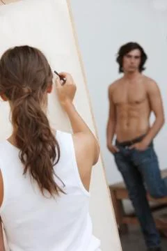 Artist drawing model Stock Photos