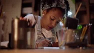 Artist Drawing With A Pencil And A Sheet Of Paper. Creative African American  Stock Footage