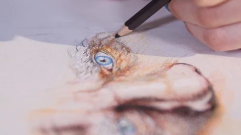 The artist draws with colored pencils Stock Footage