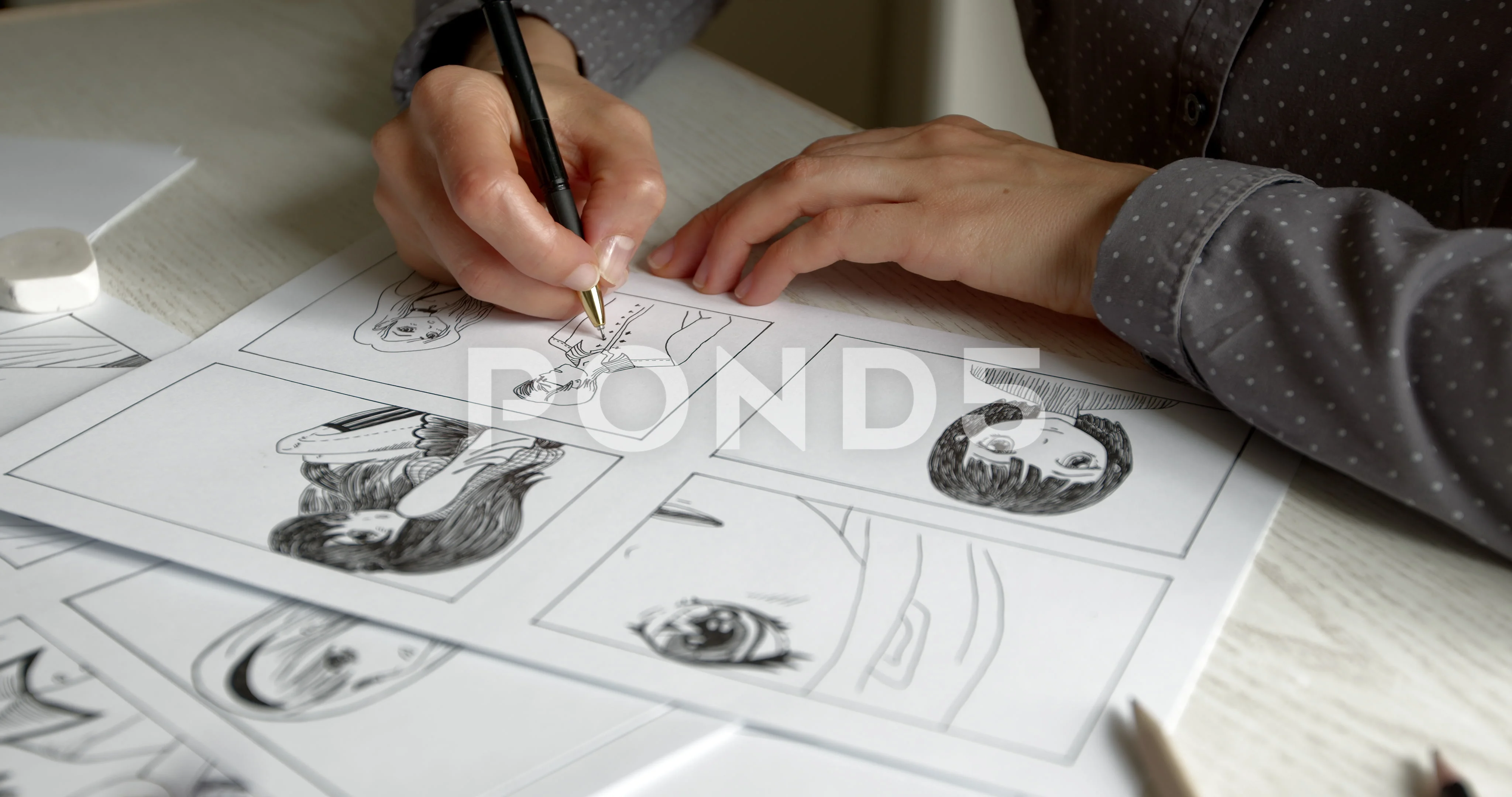 The Artist Draws Anime Comics On Paper Storyboard For The Cartoon The  Illustrator Creates Sketches For The Book Stock Photo - Download Image Now  - iStock