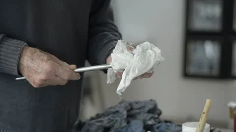 Artist Drying Paintbrush Stock Footage 12592042
