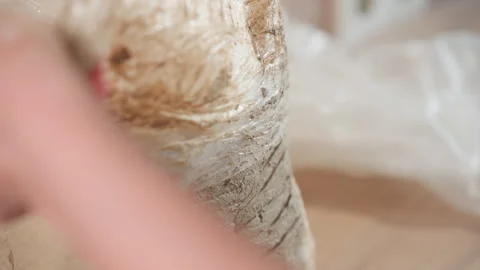 Artist inspects clay in studio. Moisture and texture of clay carefully checked Stock Footage 346228930