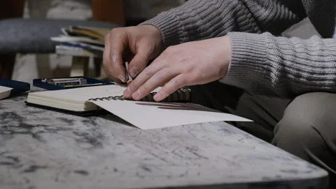 Artist learns to draw figure using pastel painting technique Video stock 306452954