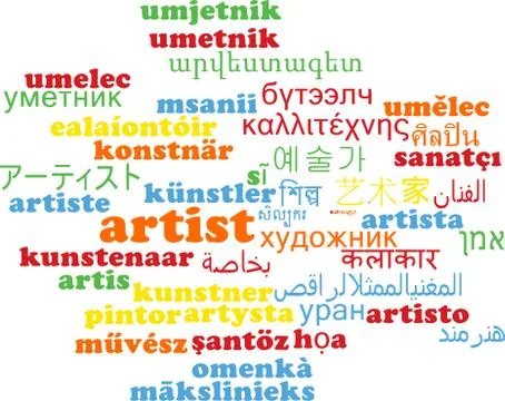 Artist multilanguage wordcloud background concept Stock Illustration