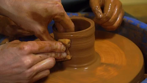 Artist Operate Hands. Hands Gently Create Correctly Shaped Handmade From Clay. P Stock Footage 99772986