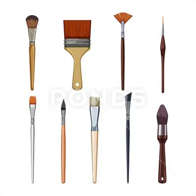 Drawing Tool Set Artist Easel Paints Brushes Cartoon Isolated