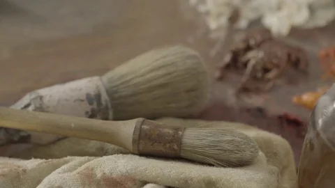 Artist paint brushes with pickup Stock Footage 84790275