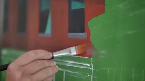Artist Painting on Canvas Stock Footage