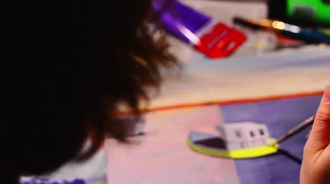 Artist paints a picture with a brush on canvas Stock Footage 59086473