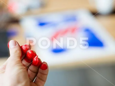 Artist red paint fingers creativity painting hobby Stock Photos